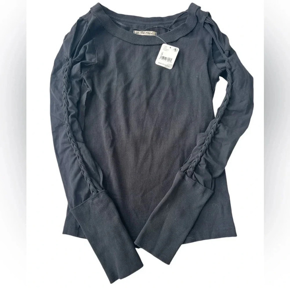 NWT We the Free Black Black Ribbed Long Sleeve Top - Picture 1 of 4